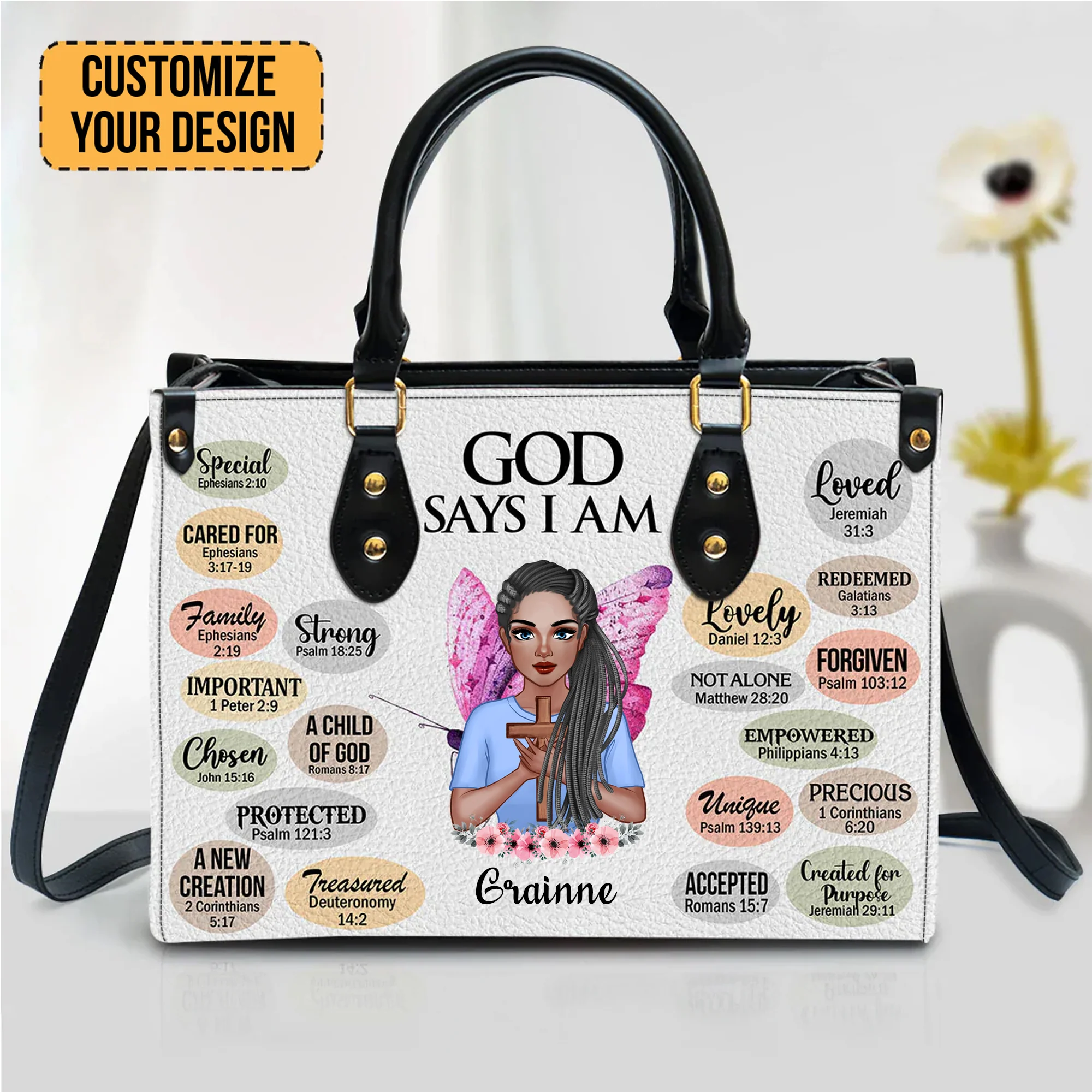 What God Says About You Christian - Gifts For Black African Women - Personalized Leather Handbag With Handle - CLGOD01 PT - Image 2