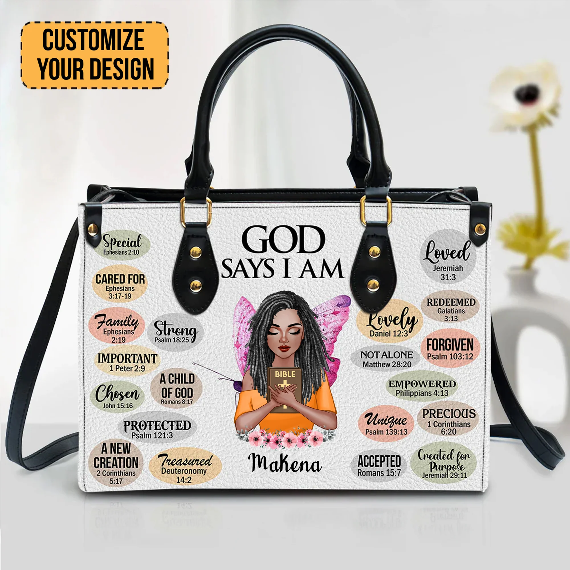What God Says About You Christian - Gifts For Black African Women - Personalized Leather Handbag With Handle - CLGOD01 PT - Image 3