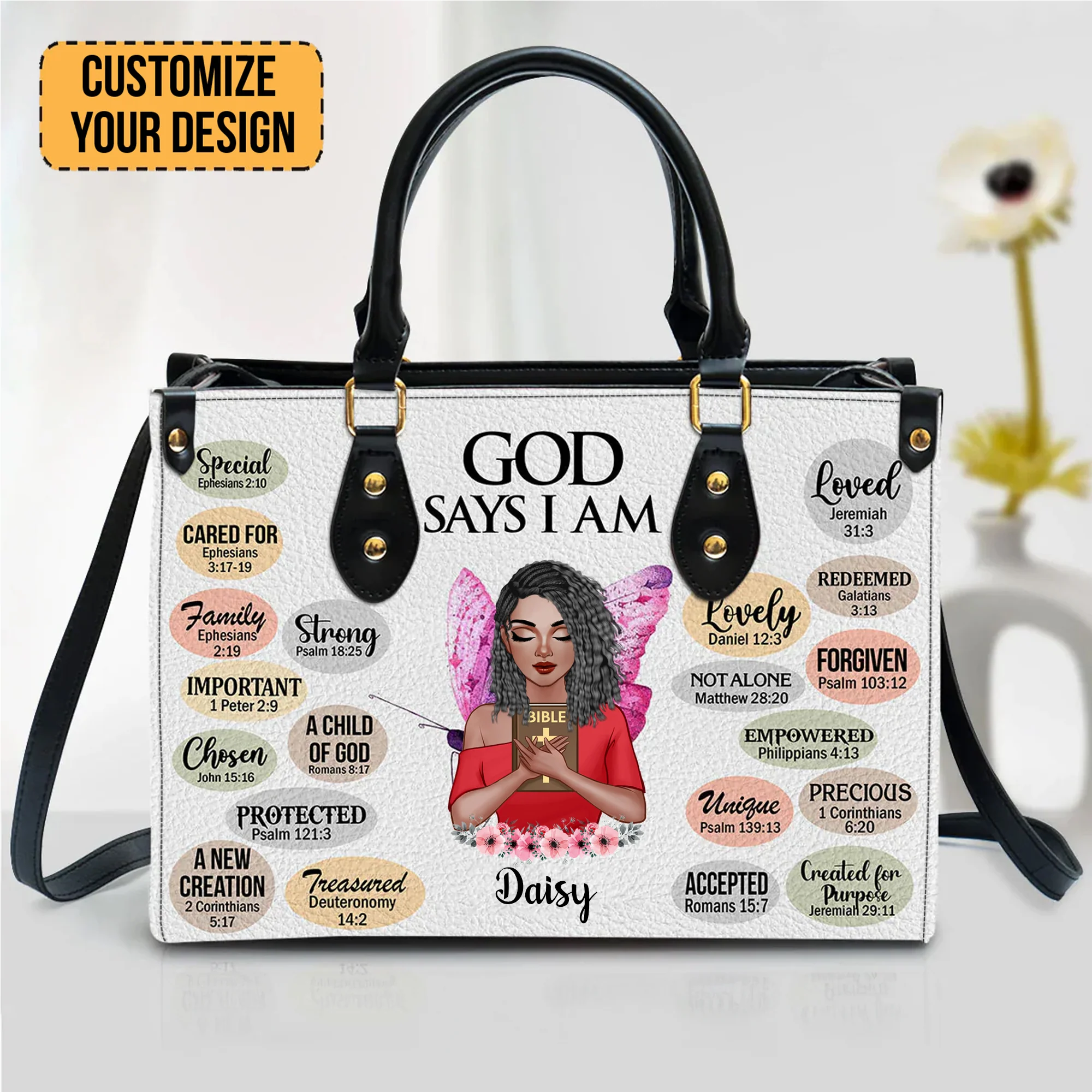 What God Says About You Christian - Gifts For Black African Women - Personalized Leather Handbag With Handle - CLGOD01 PT - Image 5