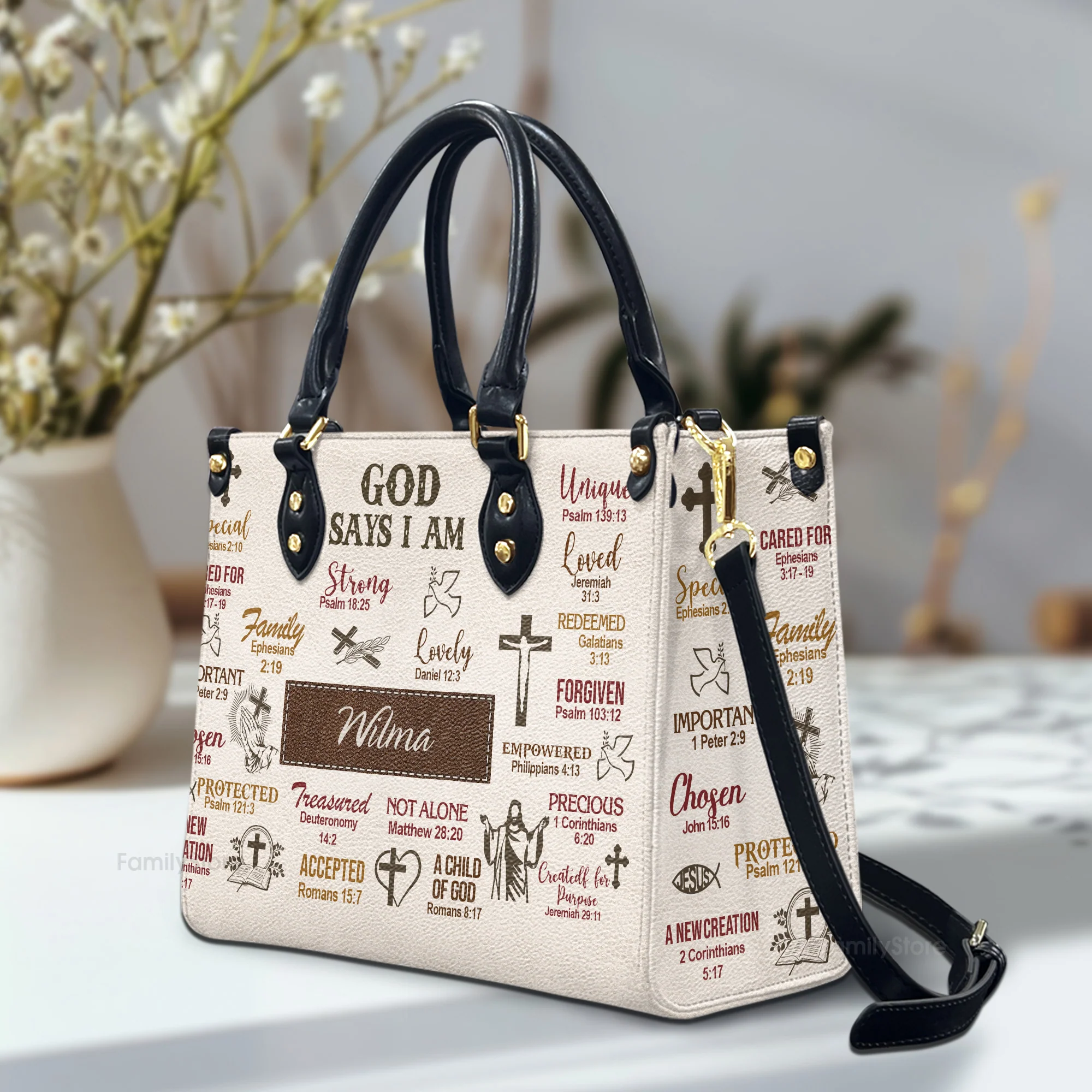 What God Says About You - Scripture Gifts For Women Of God - Personalized Leather Handbag With Handle - AT4080603 - Image 2