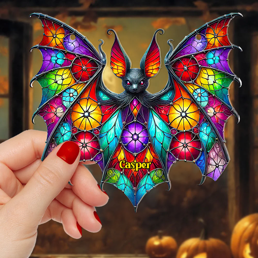 Whimsical Halloween Bat - Personalized Window Suncatcher Ornament - Gifts For Halloween HH01 - Image 3