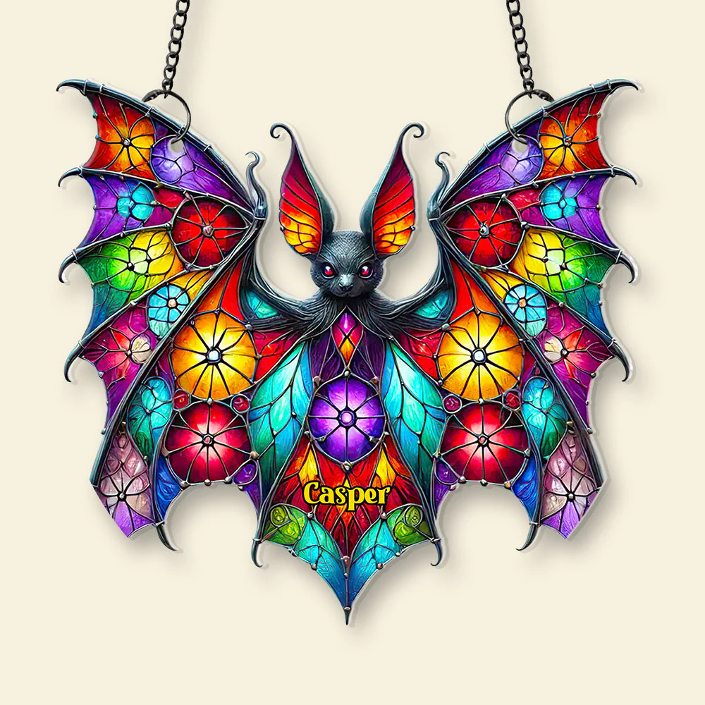 Whimsical Halloween Bat - Personalized Window Suncatcher Ornament - Gifts For Halloween HH01 - Image 4