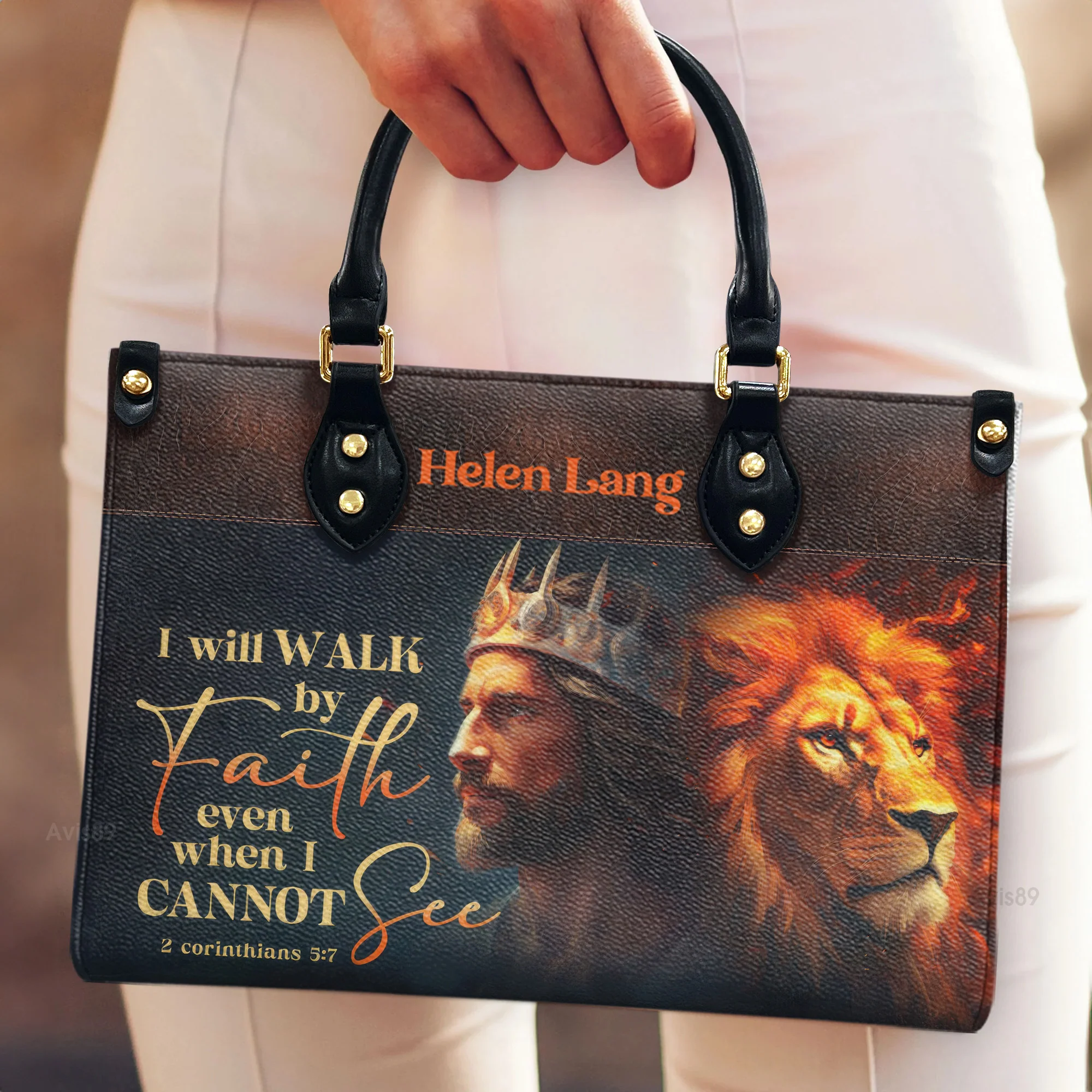 Will Walk By Faith - Beautiful Personalized Leather Handbag - AT4081218 - Image 4
