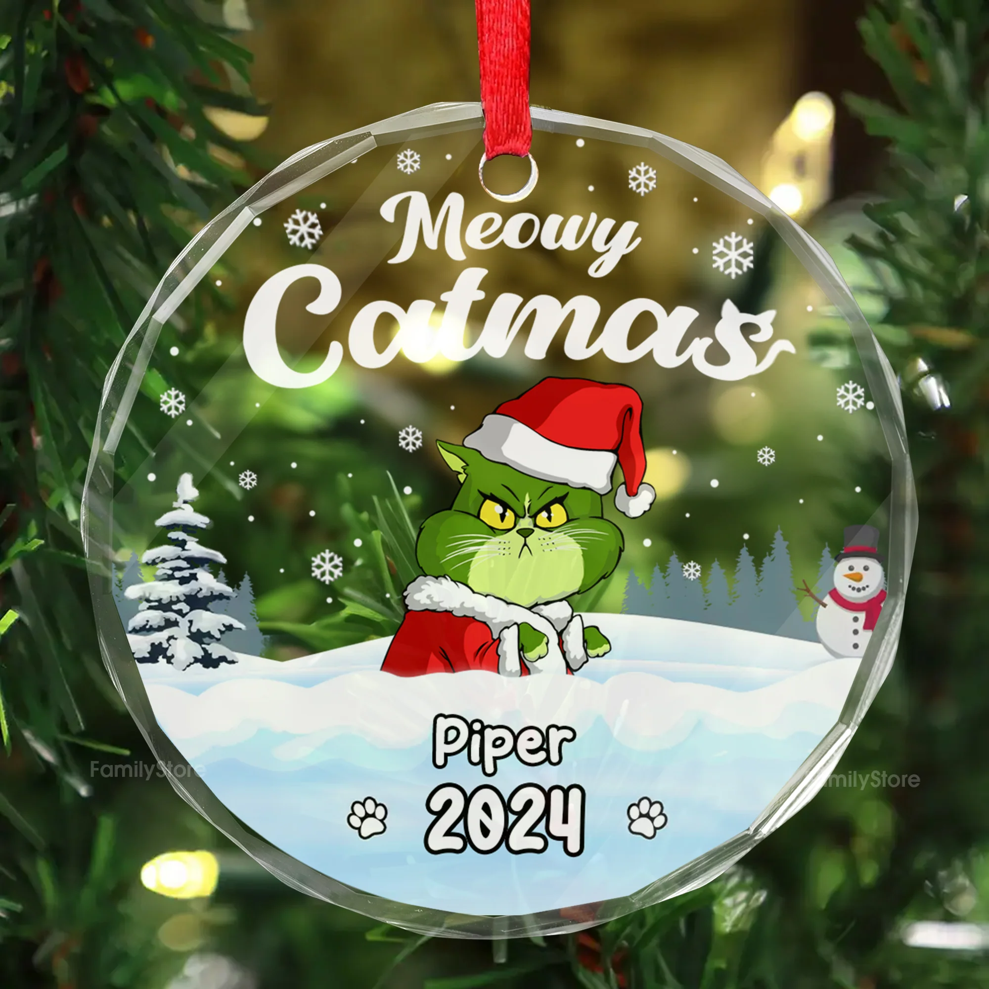Wishing You A Pawsome And Merry Christmas Grinch Cats- Gift For Cat Lover, Pet Lovers - Personalized Glass Ornament - CL16 NH96 - Image 2