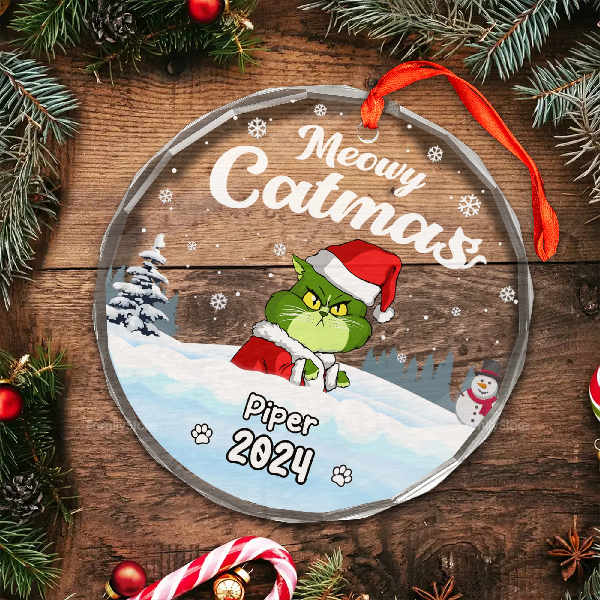 Wishing You A Pawsome And Merry Christmas Grinch Cats- Gift For Cat Lover, Pet Lovers - Personalized Glass Ornament - CL16 NH96 - Image 4