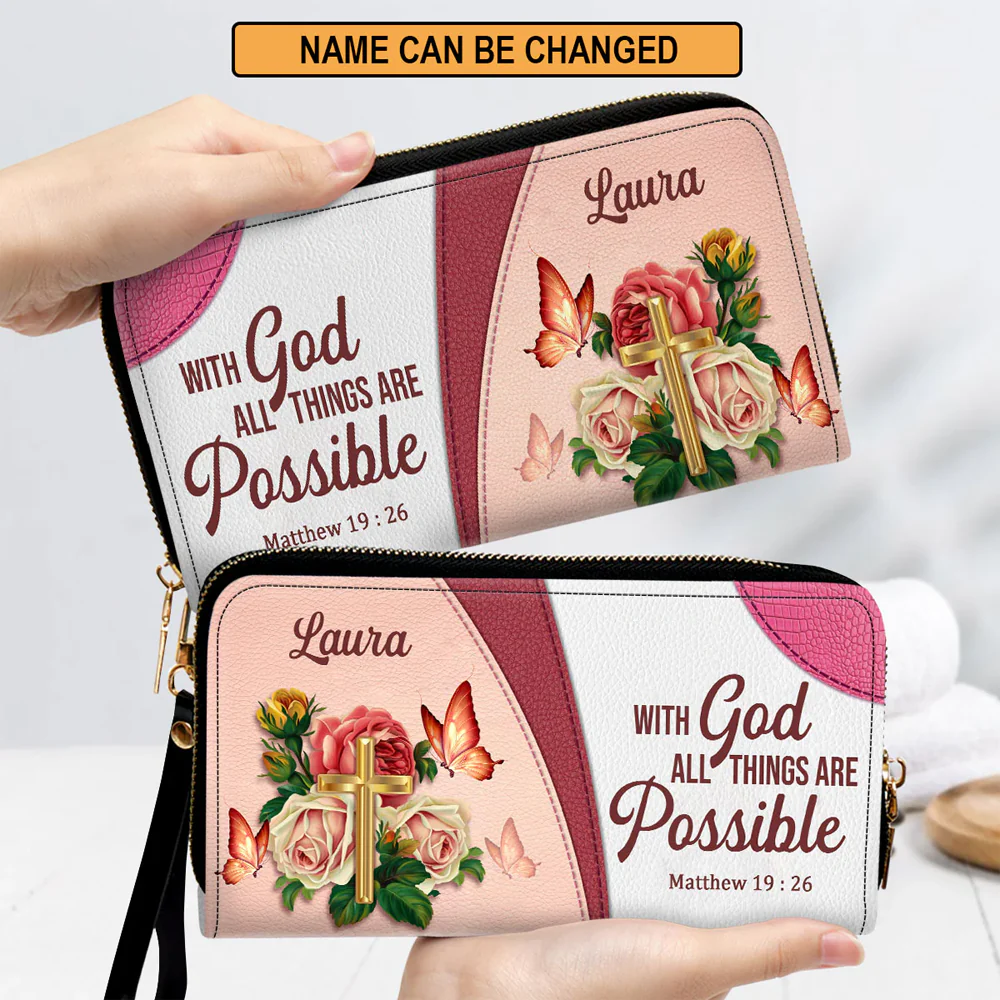 With God All Things Are Possible - Personalized Clutch Purse - Christian Gifts For Religious Women TD118