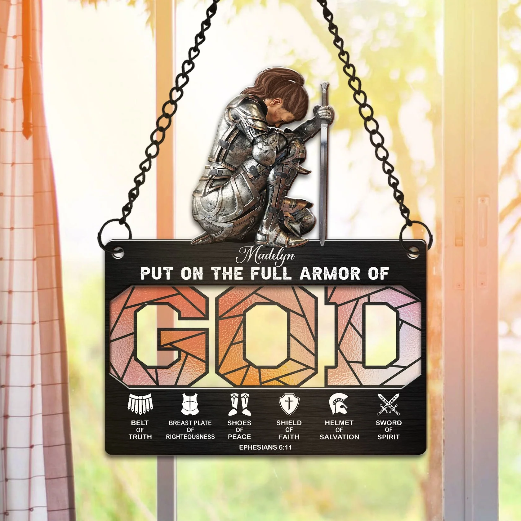 Woman Warrior Of God Put On The Full Amor - Personalized Window Hanging Suncatcher Ornament | CLGOD03 NL122
