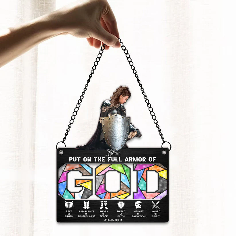 Woman Warrior Of God Put On The Full Amor - Personalized Window Hanging Suncatcher Ornament | CLGOD03 NL122 - Image 3