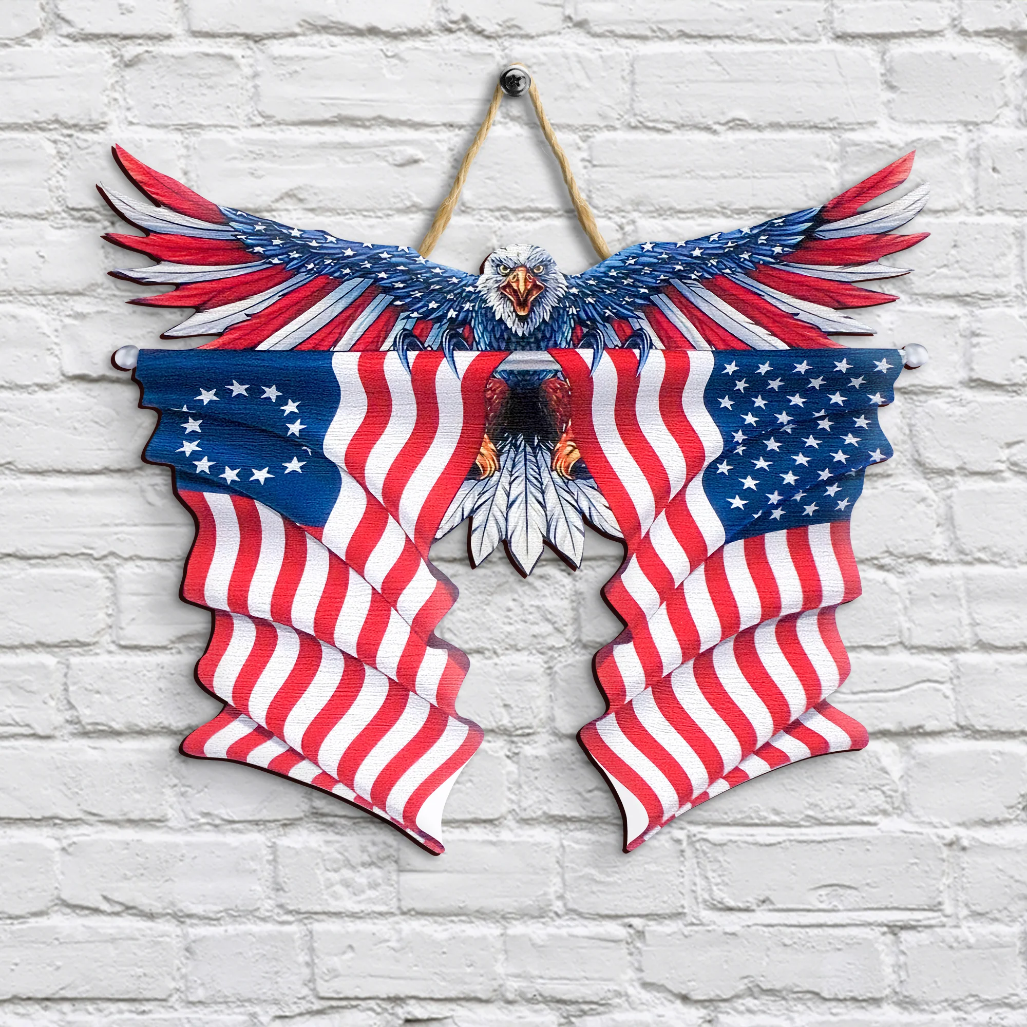 Wooden Door Sign - Personalized America 250th Anniversary Gifts For Mom, Dad, Brother, Sister, Kids - Bald Eagle Patriotic - Image 2