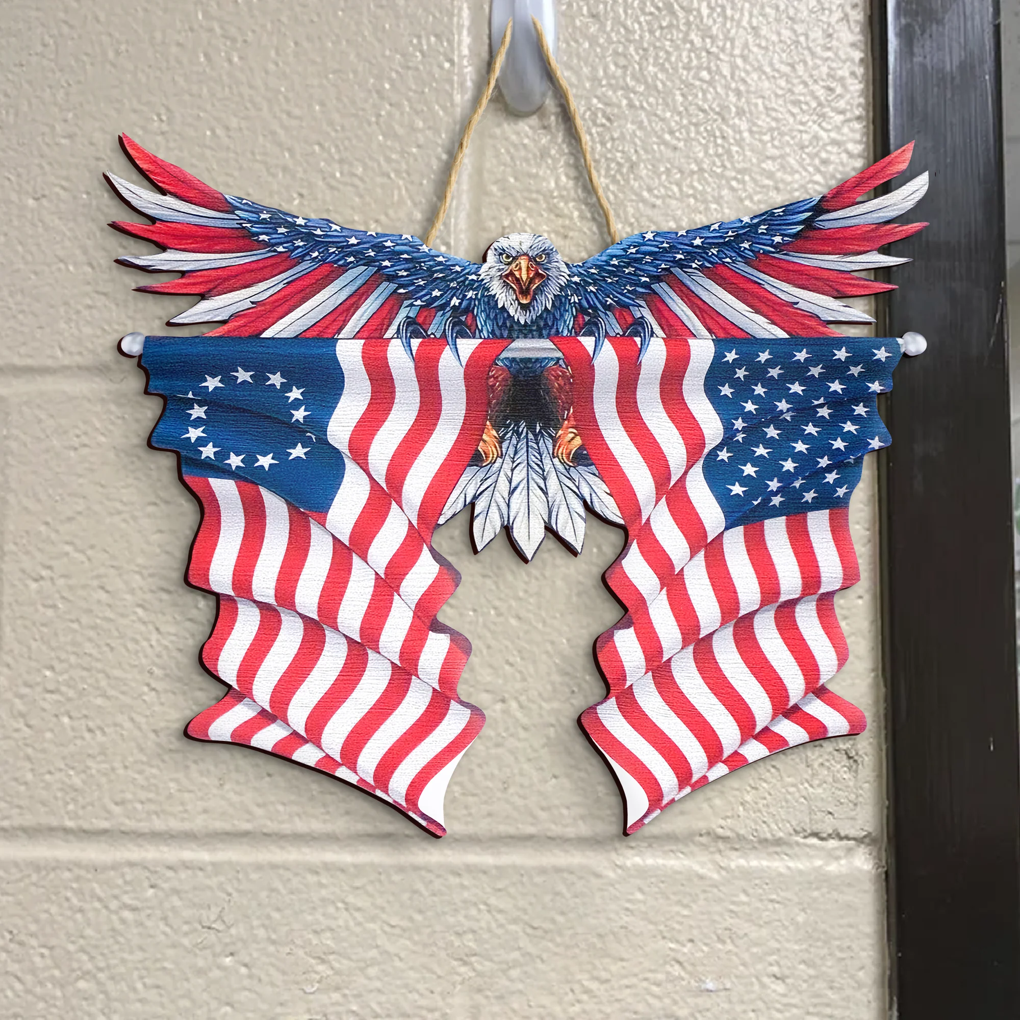 Wooden Door Sign - Personalized America 250th Anniversary Gifts For Mom, Dad, Brother, Sister, Kids - Bald Eagle Patriotic - Image 3