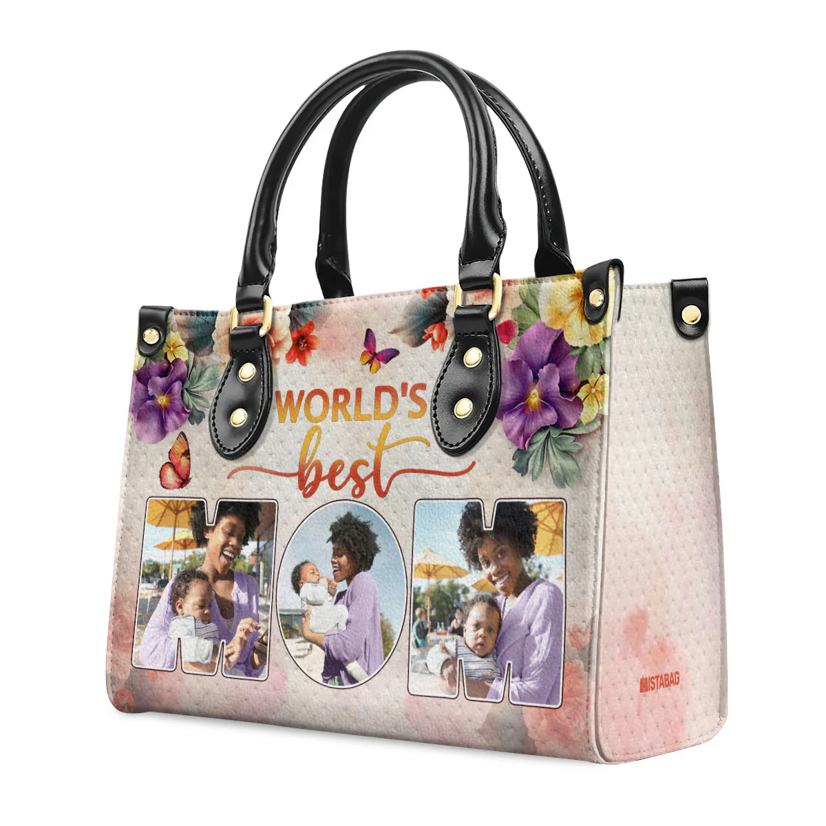World’s Best Mom Custom Photo Tote - Personalized Leather Handbag - Gift for Black Women, Mother’s Day | HD95 - Image 2