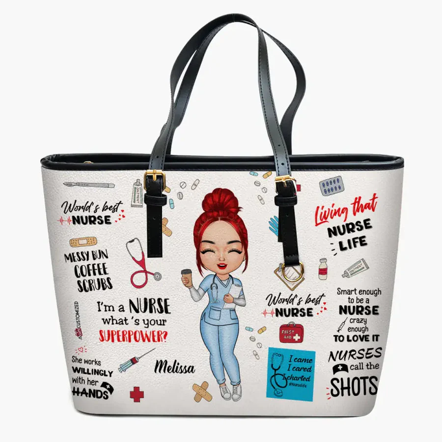 World's Best Nurse - Personalized Leather Tote Bag - Gift For Nurse | NR4 HH01