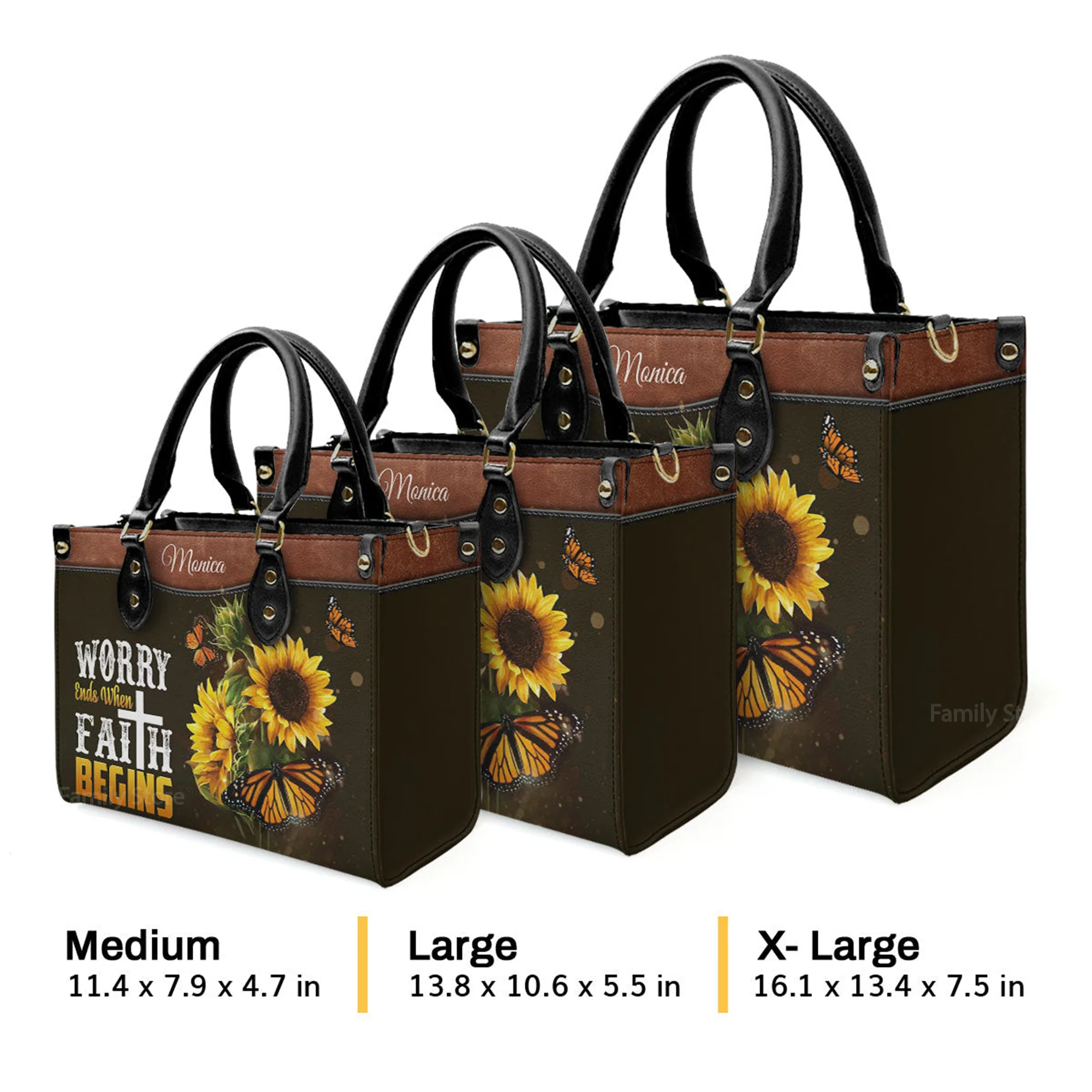 Worry Ends When Faith Begins Lovely Butterfly - Thoughtful Gift For Christians - Personalized Leather Handbag With Handle - AT4081465 - Image 4