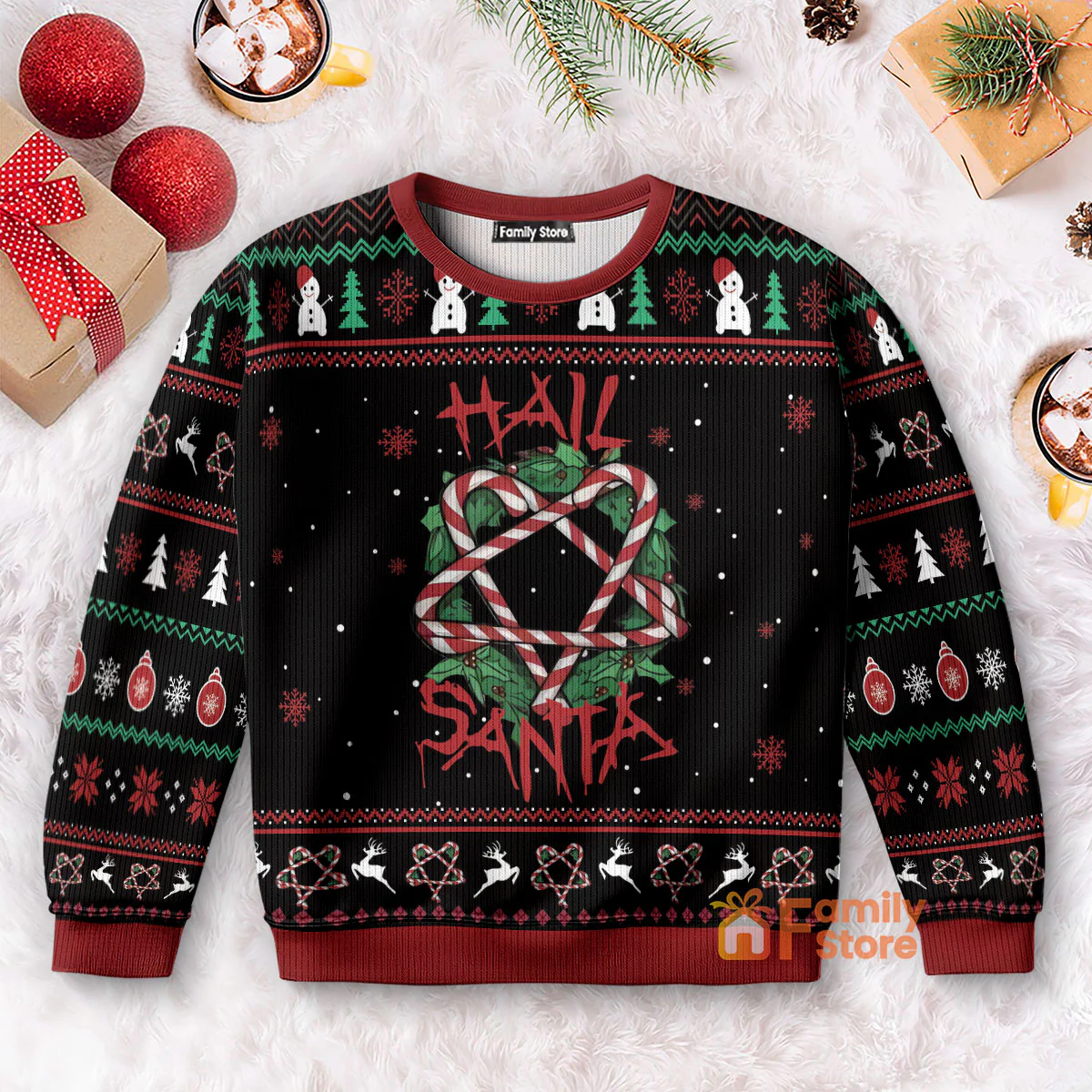 Xmas Hail Santa Candy Cane Summonings Ugly Sweatshirt - Image 4