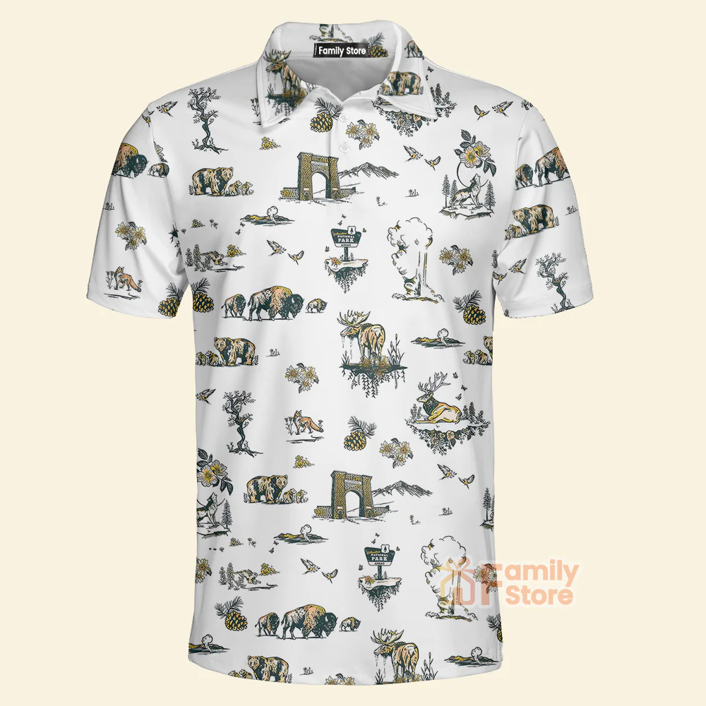 Yellowstone National Park Pattern - Men Polo Shirt - Image 3