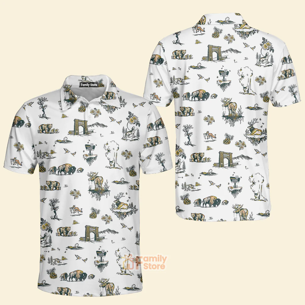Yellowstone National Park Pattern - Men Polo Shirt - Image 4