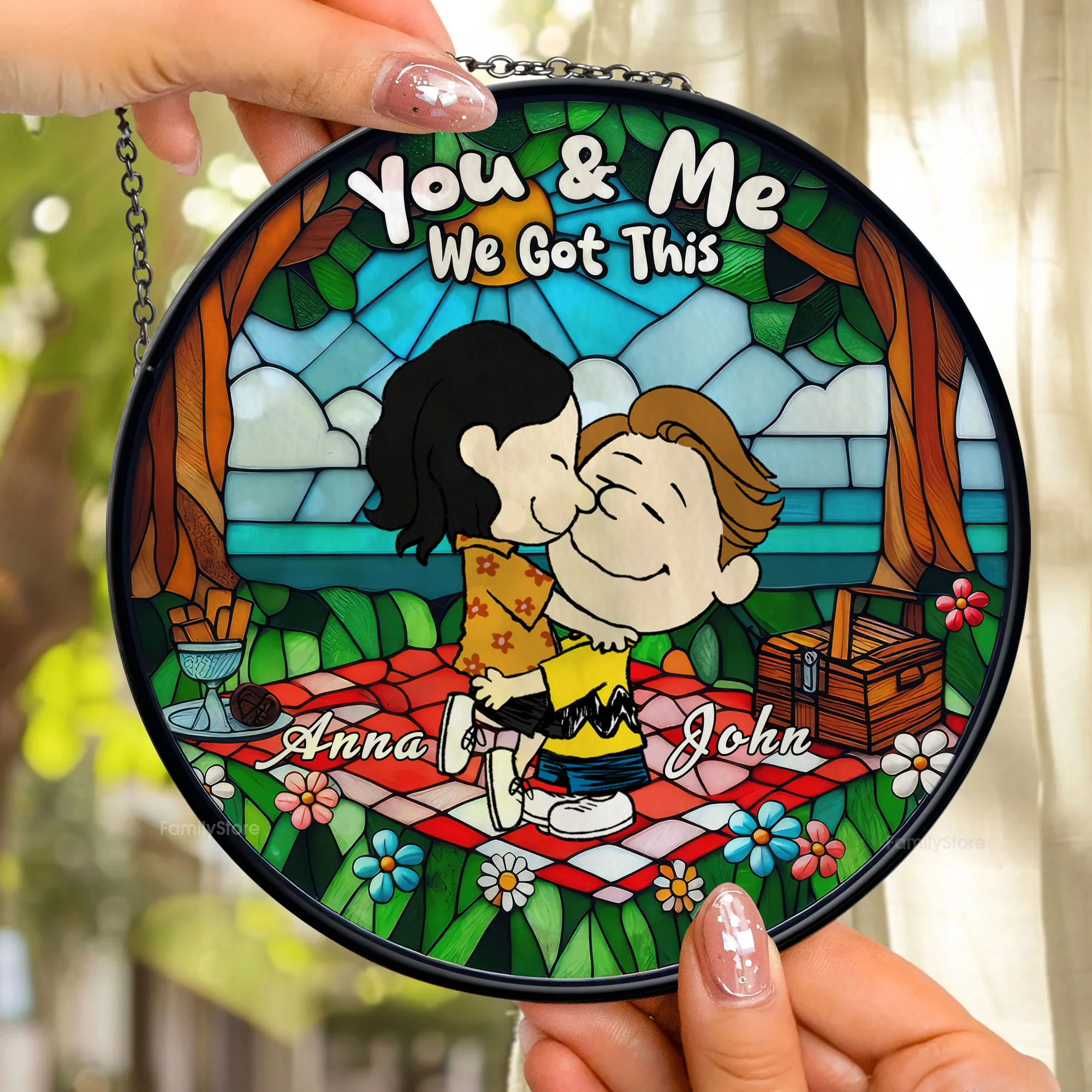 You And Me We Got This Happy Picnic Peanut - Personalized Stained Glass Window Suncatcher - Gift For Couple, Husband Wife | GR8 NH96 - Image 2