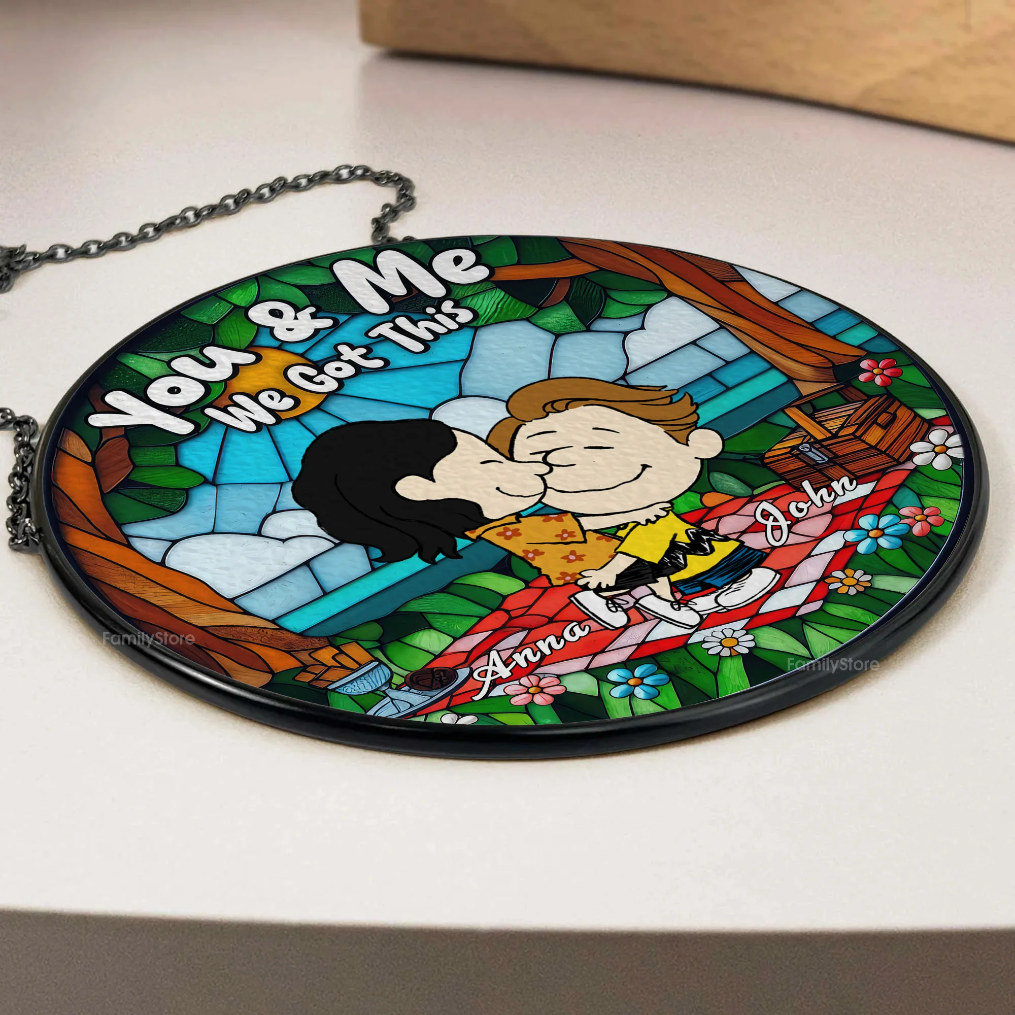 You And Me We Got This Happy Picnic Peanut - Personalized Stained Glass Window Suncatcher - Gift For Couple, Husband Wife | GR8 NH96 - Image 3