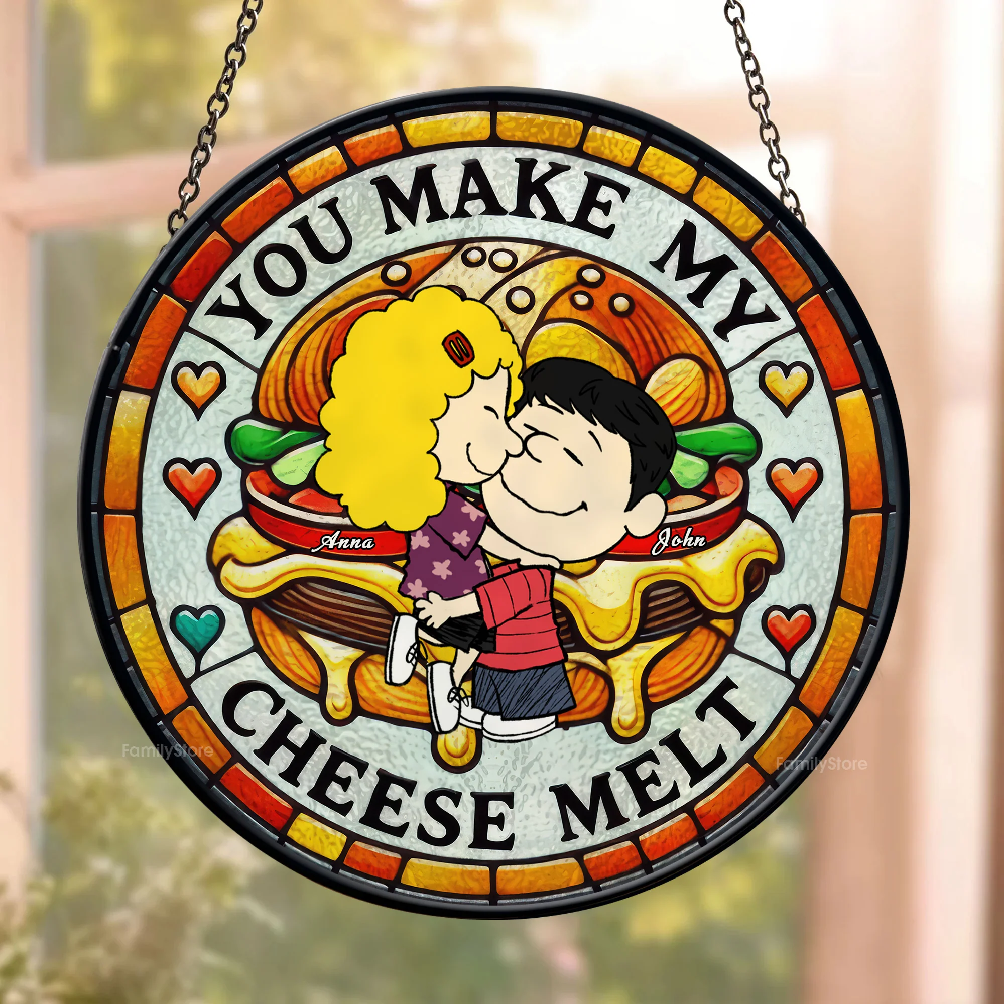 You Make My Cheese Melt Peanut - Personalized Stained Glass Window Suncatcher - Gift For Couple, Husband Wife | GR8 NH96