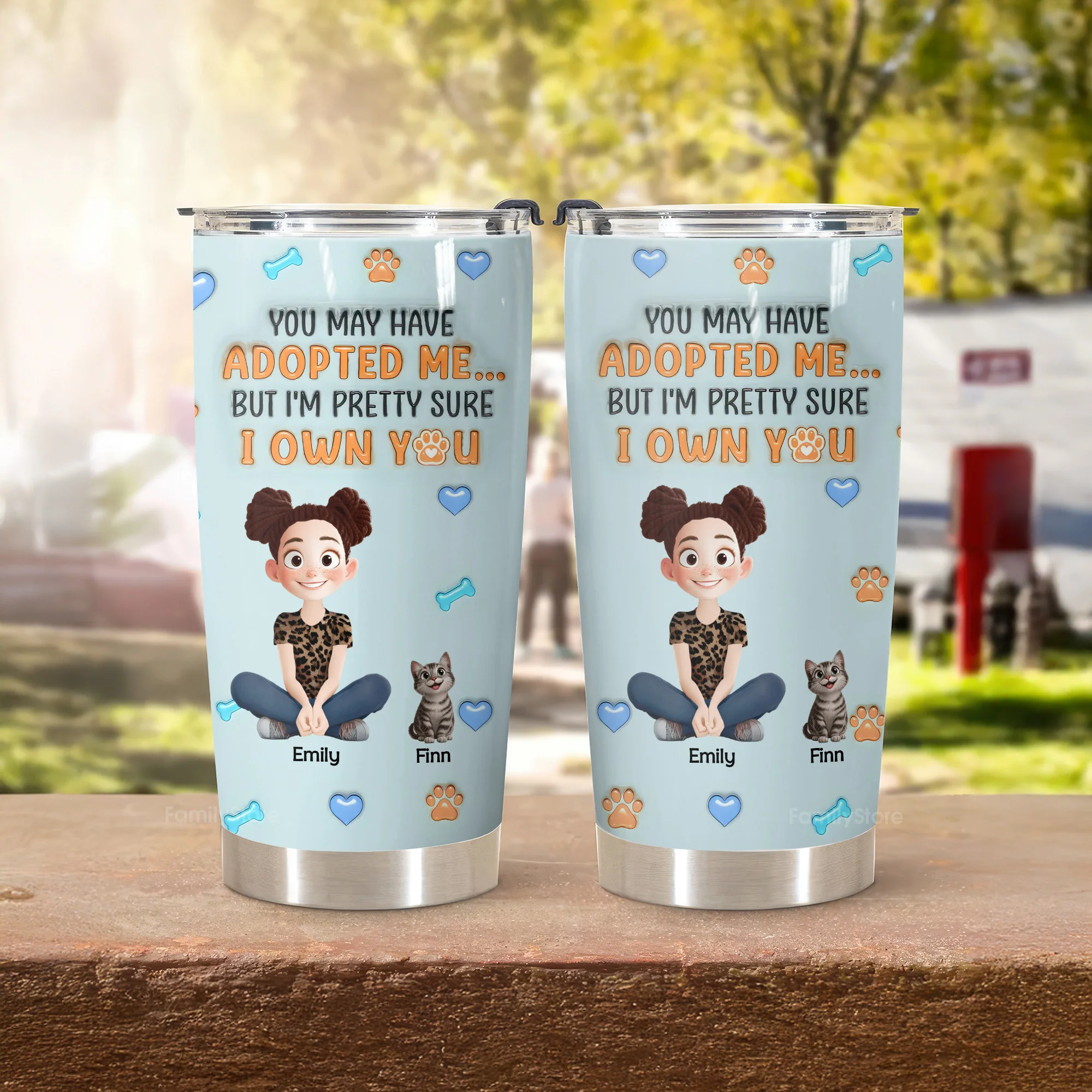 You May Have Adopted Me But I Own You 3D Inflated Effect Cartoon Cat - Personalized Tumbler Cup - Gift for Pet Owners, Pet Lovers, Cat Mom | CLP15 NH96 - Image 3