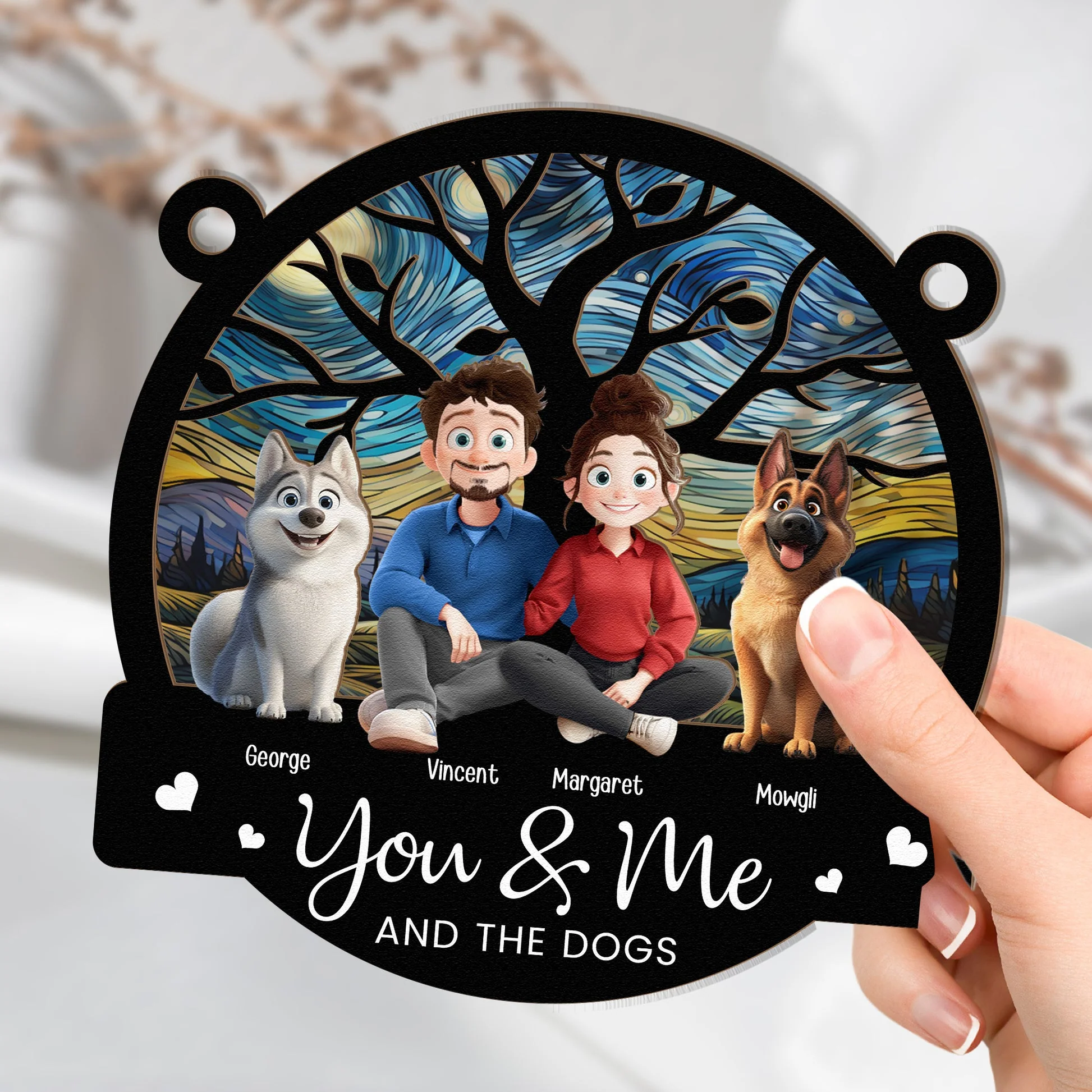 You & Me And The Dogs Cartoon Dog - Personalized Window Hanging Suncatcher Ornament - Gift for Pet Owners, Dog Lovers, Dog Dad, Dog Mom | CLP15 NH96 - Image 3