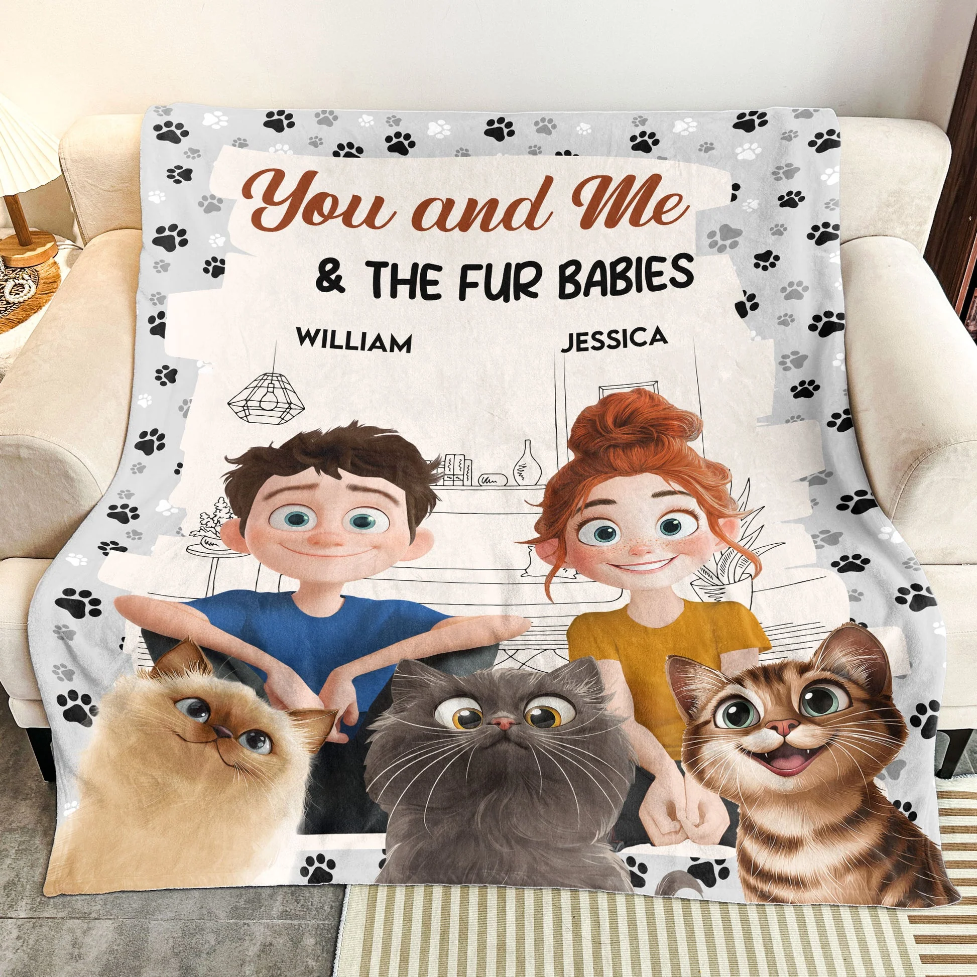 You & Me And The Fur Babies Cartoon Pet - Personalized Blanket - Gift For Pet Lovers, Couples | CLP15 NA94 - Image 3