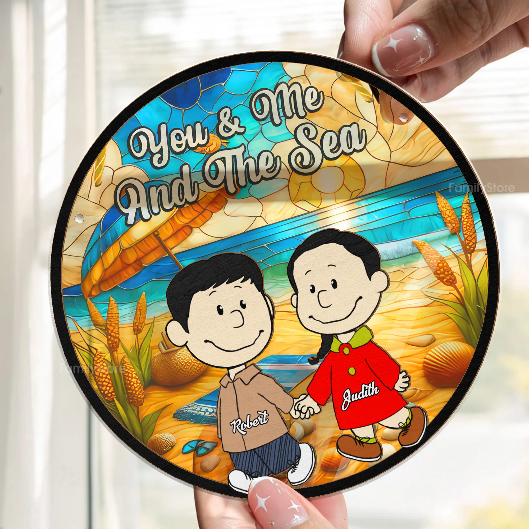 You Me And The Sea Peanut - Personalized Window Hanging Suncatcher Ornament - Gift For Couple, Husband Wife | CL43 NH96 - Image 2