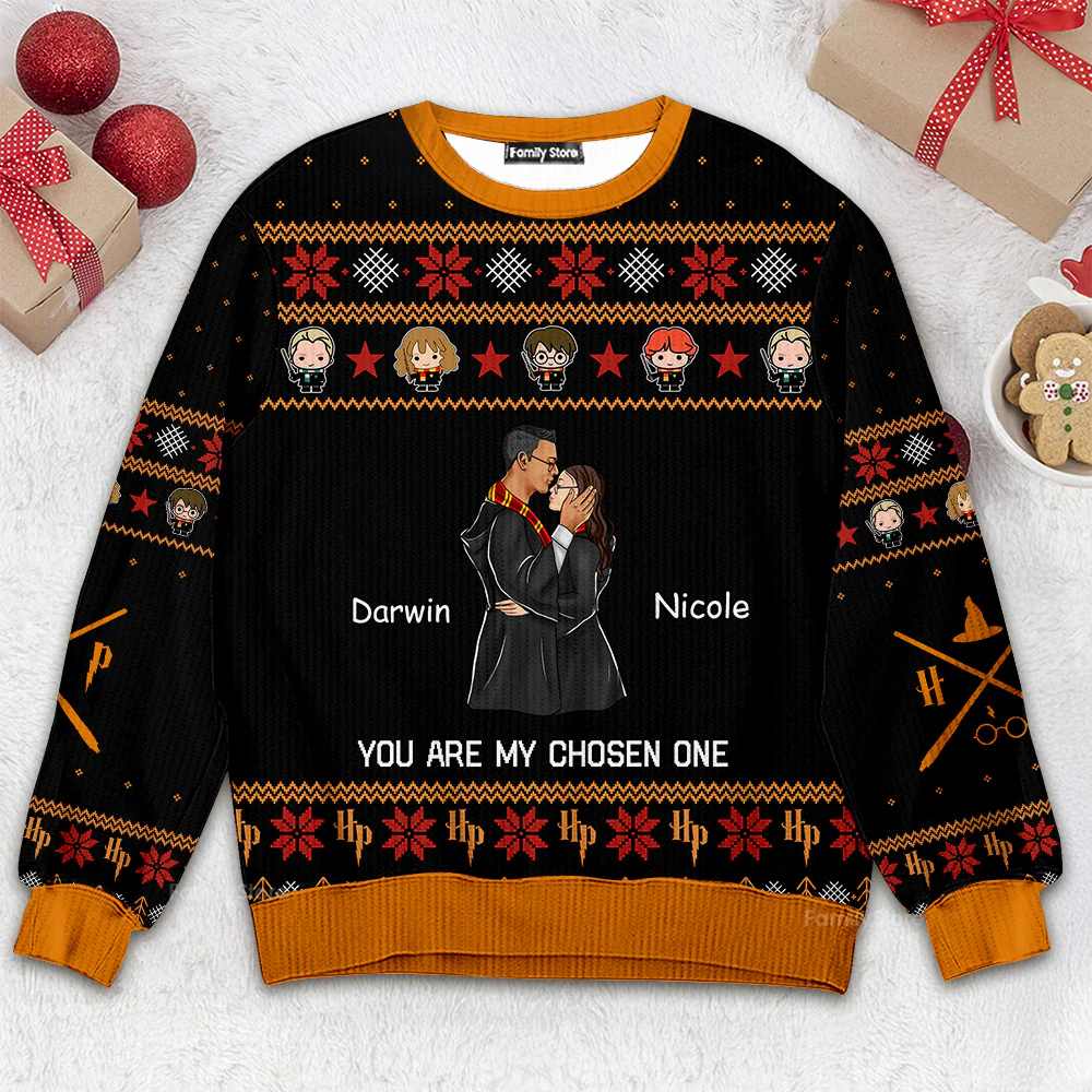 You're My Chosen One Wizard And Witch - Personalized Ugly Sweater - Gift For Couple, Husband Wife, Anniversary CL20 NH96