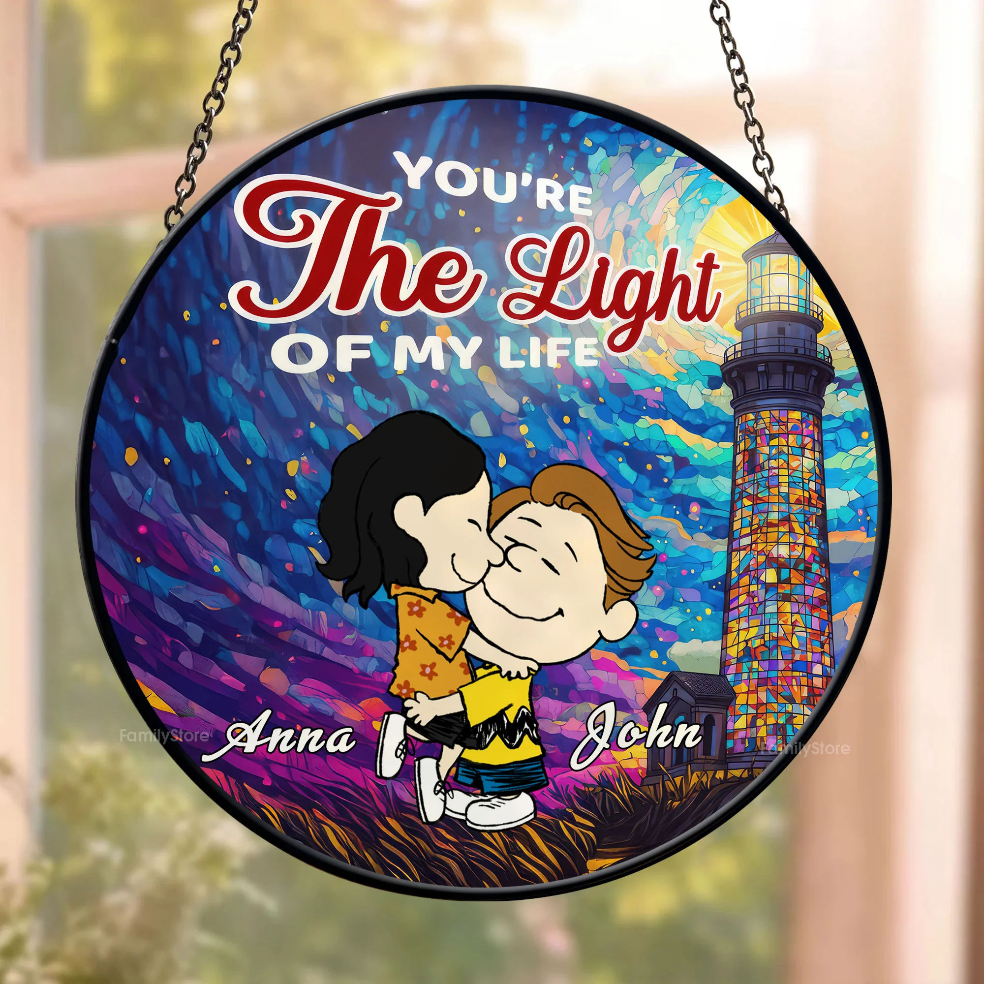 You're The Light Of My Life Peanut - Personalized Stained Glass Window Suncatcher - Gift For Couple, Husband Wife | GR8 NH96