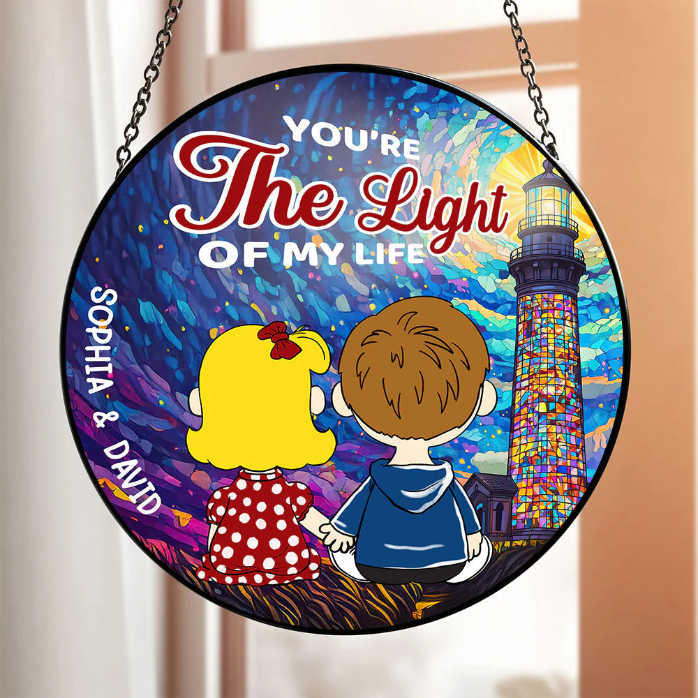 You're The Light Of My Life - Personalized Stained Glass Window Hanging Suncatcher - Gift For Couples | GR16 NA94