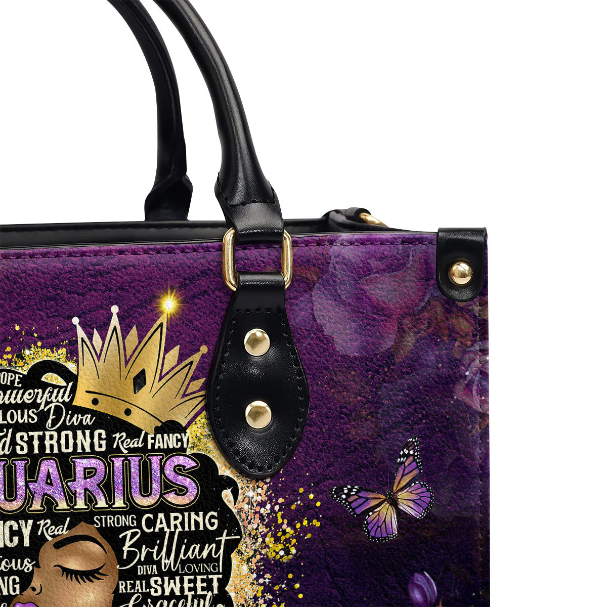 Zodiac Queen Purple Roses - Personalized Leather Handbag - Unique Birthday Gift For Her HD95 - Image 6